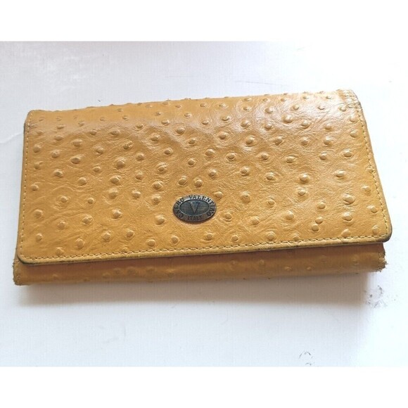 Calro Valentino Wallet Women's Yellow Ostrich Leather Snap Close - Picture 1 of 7